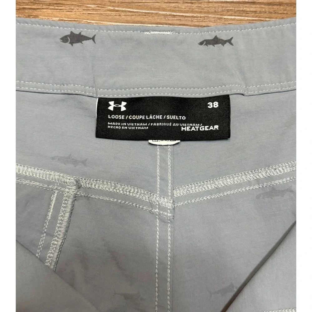 Under Armour HeatGear Mens Fish Hunter AOP Performance Shorts Blue Grey Size 38